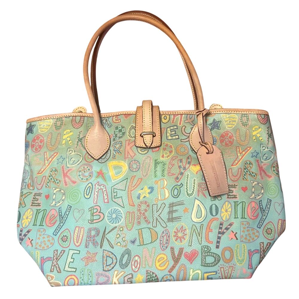 Dooney & Bourke “Doodle” / Graffiti Alphabet satchel Aqua Leather Vintage Y2K